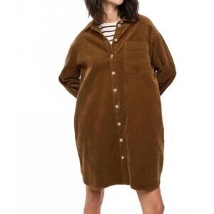 NEW WISHLIST corduroy mini shirt dress in camel
